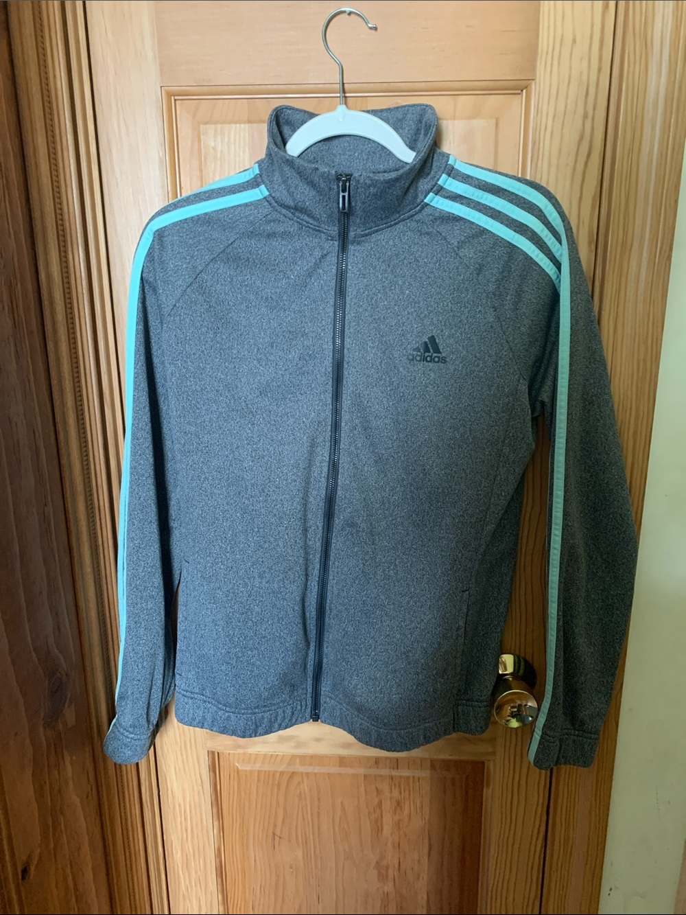 ⛅️ Adidas  Heather Gray Full-Zip Jacket with Mint/Turquoise Stripes ⛅️